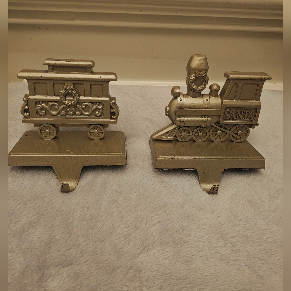 Gold Santa Train Stocking Holders